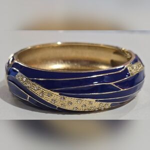 Nordstrom Sequin Blue Enamel & Crystal Hinge Bangle Bracelet NWOT